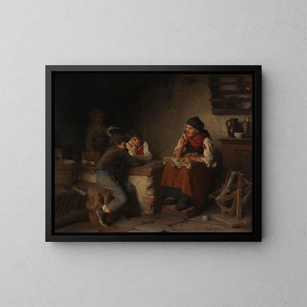 La conteuse - Franz von Defregger — inramlat konstverk på väggen