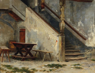 Franz von Defregger - Hausgang mit Treppenaufgang.webp