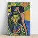 Fränzi framför en skulpterad stol - Ernst Ludwig Kirchner — väggpresentation av konstverket