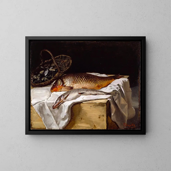 Naturtavla med fisk - Frédéric Bazille — inramlat konstverk på väggen