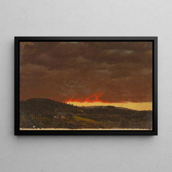 Landskap vid solnedgången - Frederic Edwin Church — inramlat konstverk på väggen