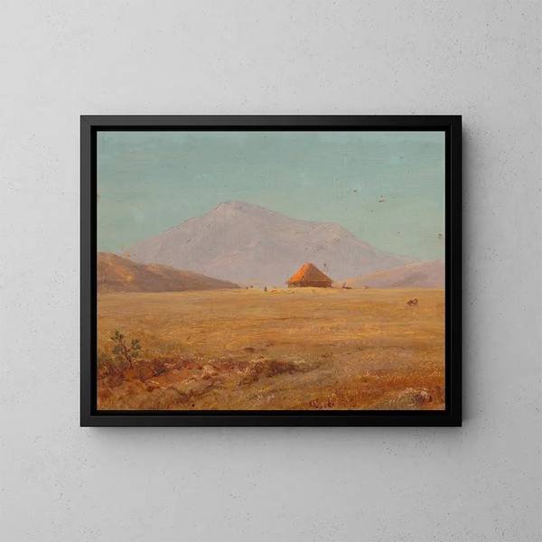 plateau med bergsterräng och en stuga - Frederic Edwin Church — inramlat konstverk på väggen