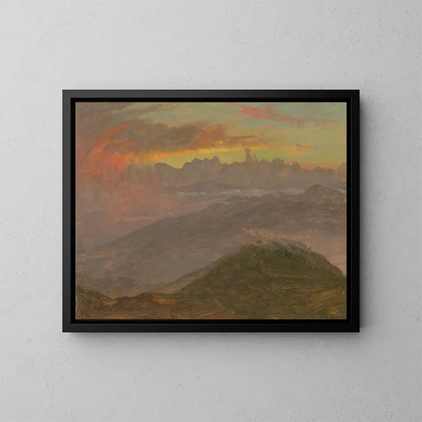 Solnedgång och berg - Frederic Edwin Church — inramlat konstverk på väggen