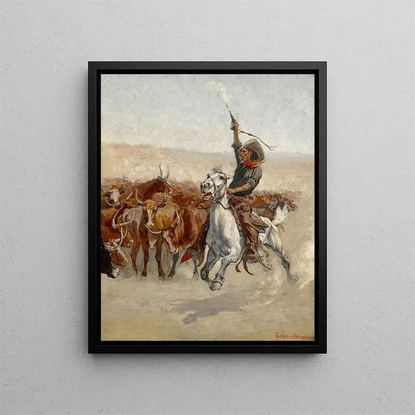 Le Round-Up - Frederic Remington — inramlat konstverk på väggen