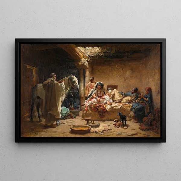 ett interiör i Biskra - Frederick Arthur Bridgman — inramlat konstverk på väggen