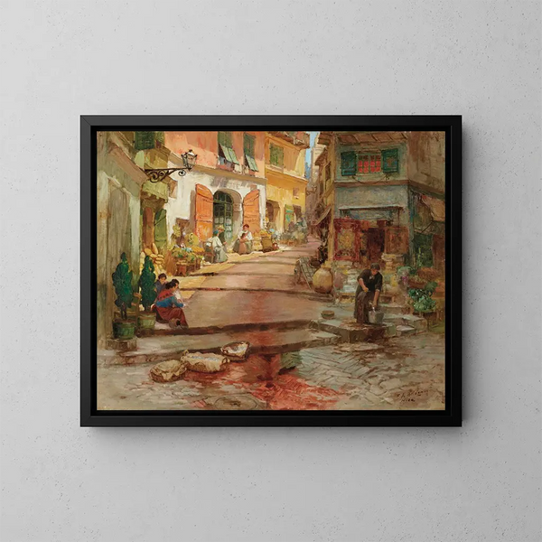 Rue Droite i det gamla Nice - Frederick Arthur Bridgman — inramlat konstverk på väggen