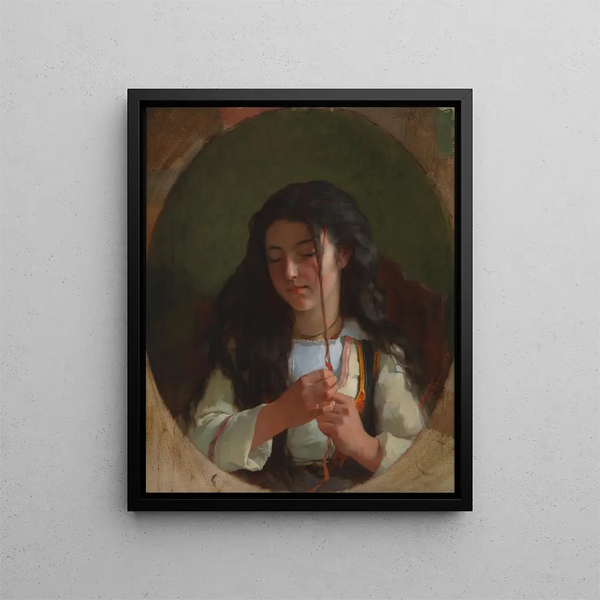 Studie av en ung flicka Pont-Aven - Frederick Arthur Bridgman — inramlat konstverk på väggen