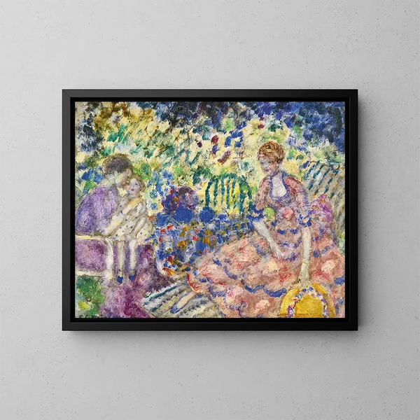 Frukost i trädgården - Frederick Carl Frieseke — inramlat konstverk på väggen