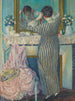 Flicka som fixar håret Flicka som ordnar sitt hår - Frederick Carl Frieseke — vy av konstverket