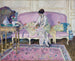 en sittande kvinna på en soffa i ett inre - Frederick Carl Frieseke — vy av konstverket