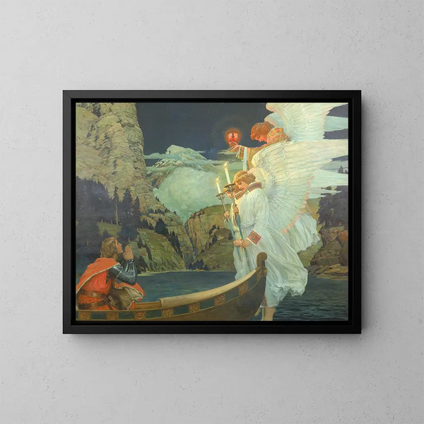 Le Chevalier du Saint Graal - Frederick Judd Waugh — inramlat konstverk på väggen
