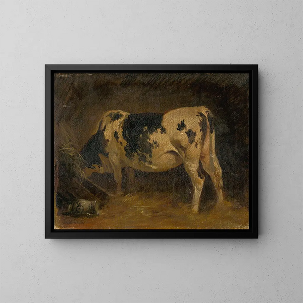Vache dans une grange - Friedrich August Matthias Gauermann — inramlat konstverk på väggen