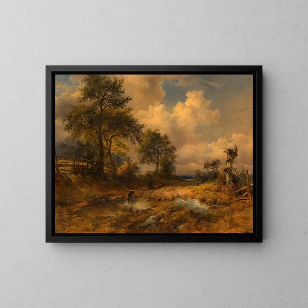 Le chemin du chariot, chasseur rentrant - Friedrich August Matthias Gauermann — inramlat konstverk på väggen
