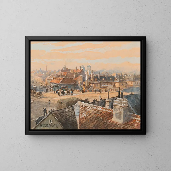 Vy över det vienna kvarteret Lichtenthal med Schubert-kyrkan - Friedrich Frank — inramlat konstverk på väggen