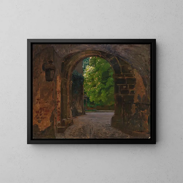 Porte de la ville, entrée du château de Wiesenburg en Marche - Friedrich Kallmorgen — inramlat konstverk på väggen