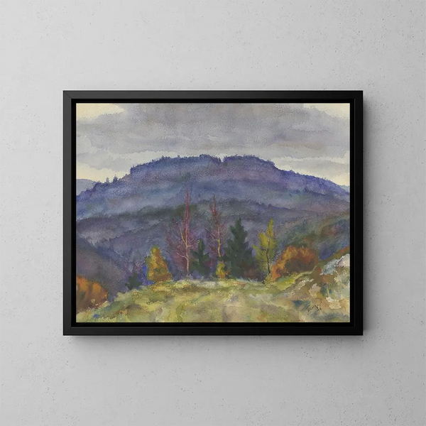 Landskapsbild av berg - Friedrich Mook — inramlat konstverk på väggen