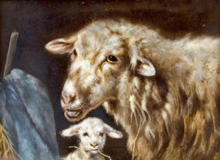 Friedrich Otto Gebler - Mutterschaf mit Lamm im Stall.webp