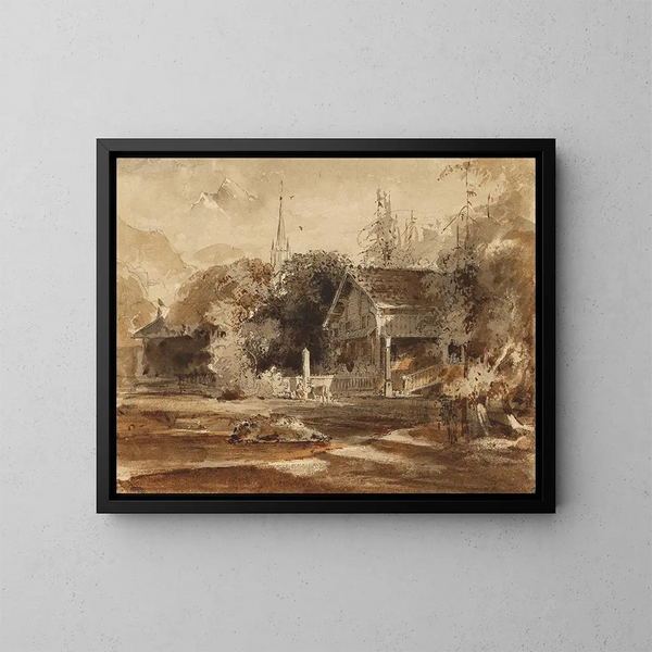 Vue d'un village suisse - Friedrich Salathé — inramlat konstverk på väggen