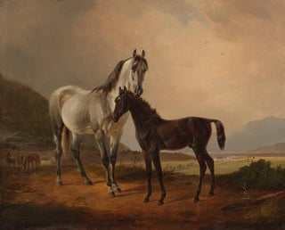 Friedrich Voltz - Stute mit Fohlen vor weiter Hgellandschaft.webp