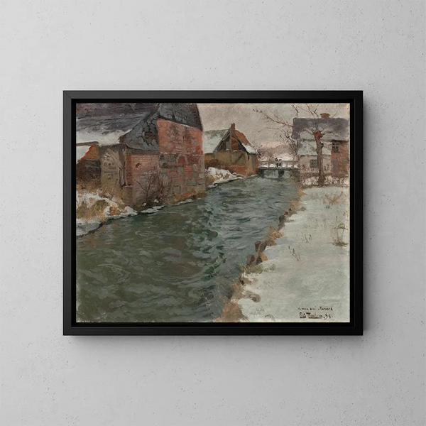 Hameau vid floden - Frits Thaulow — inramlat konstverk på väggen