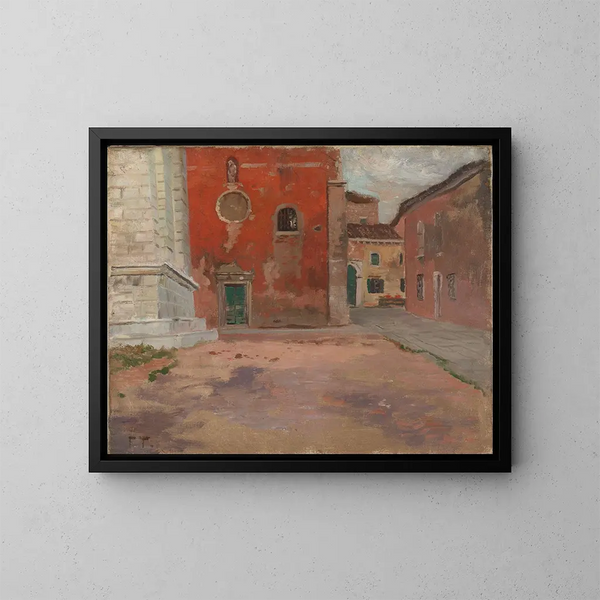 Mur röd av kyrkan i Venedig - Frits Thaulow — inramlat konstverk på väggen