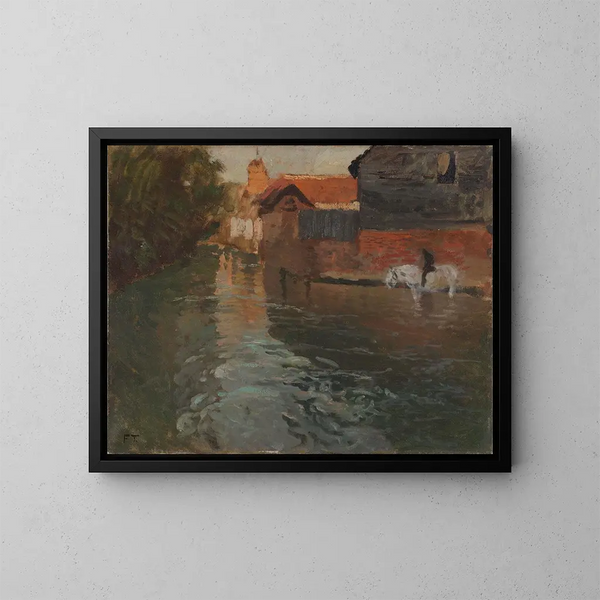 Rivière i norra Frankrike - Frits Thaulow — inramlat konstverk på väggen