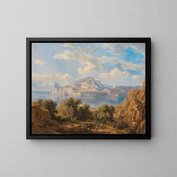 Vue de Capo Miseno med Vesuvius i bakgrunden - Fritz Bamberger — inramlat konstverk på väggen