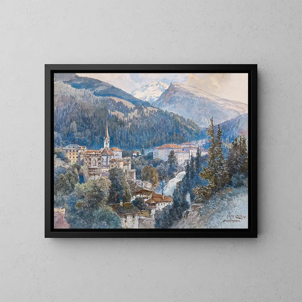 Vue de Bad Gastein et de la cascade - Fritz Lach — inramlat konstverk på väggen