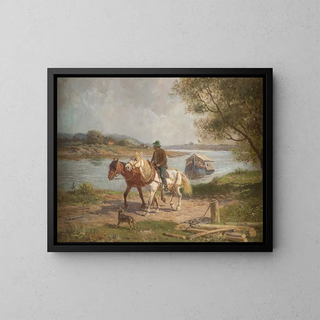 Fritz Van Der Venne - Farmer with horses by a river.webp