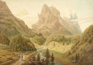 Gabriel Lory the Younger - Ansicht der Alp Rosenlaui mit Blick auf das Wellhorn und das Wetterhorn.webp