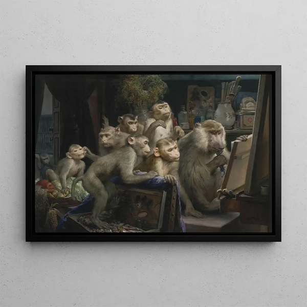 La Visite à l'atelier - Gabriel von Max — inramlat konstverk på väggen