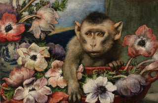 Gabriel von Max - Geburtstagsblumen Affe mit Anemonen.webp