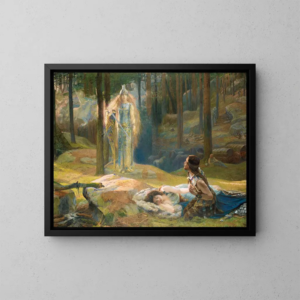 La révélation de Brynhild découvrant Sieglind et Sigmund - Gaston Bussière — inramlat konstverk på väggen