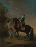 kejsarinnan Elisabet av Ryssland 1709-1762 till häst tillsammans med en page - Georg Christoph Grooth — vy av konstverket