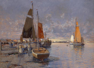 Georg Fischhof - Fischer an der Mole im Abendrot.webp