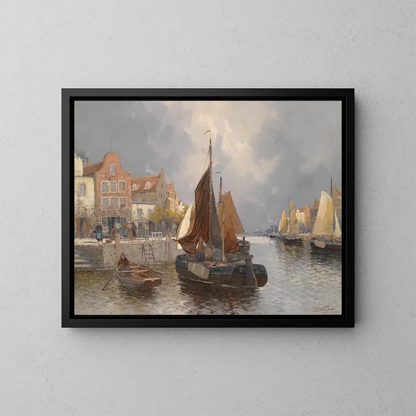 Vue de port hollandaise - Georg Fischhof — inramlat konstverk på väggen