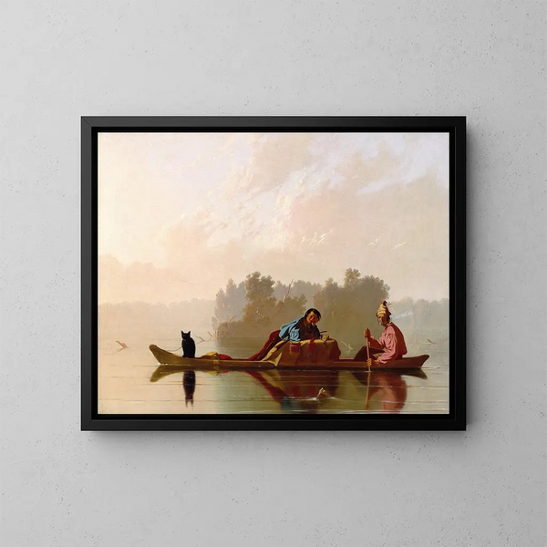 handelsmän som färdas längs Missouri - George Caleb Bingham — inramlat konstverk på väggen