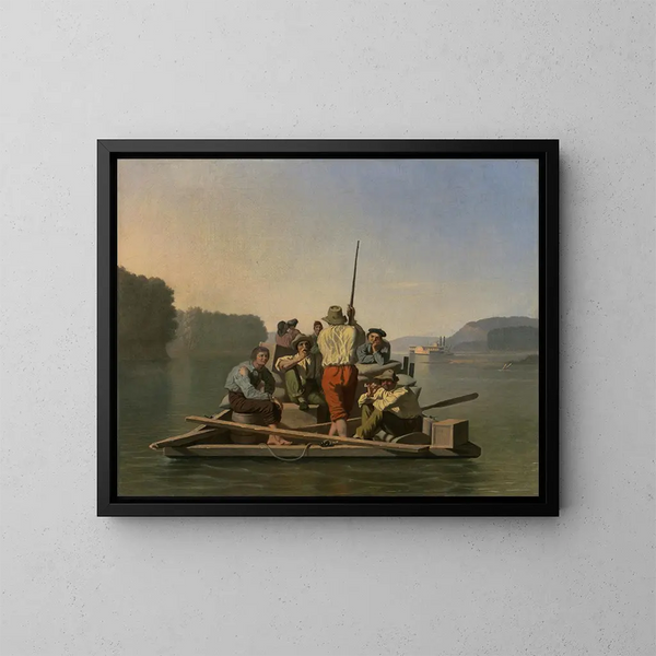 En ångbåt som har strandat assisterad av en lättare - George Caleb Bingham — inramlat konstverk på väggen