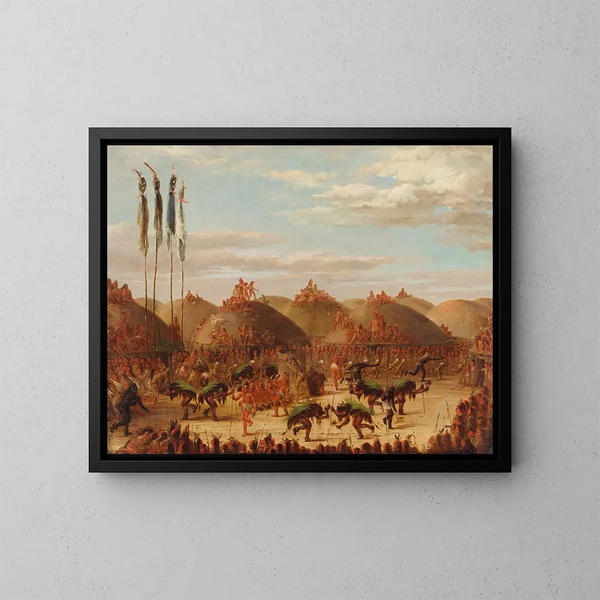 Dansen av tjuren, OKeePa-ceremonin hos Mandans - George Catlin — inramlat konstverk på väggen