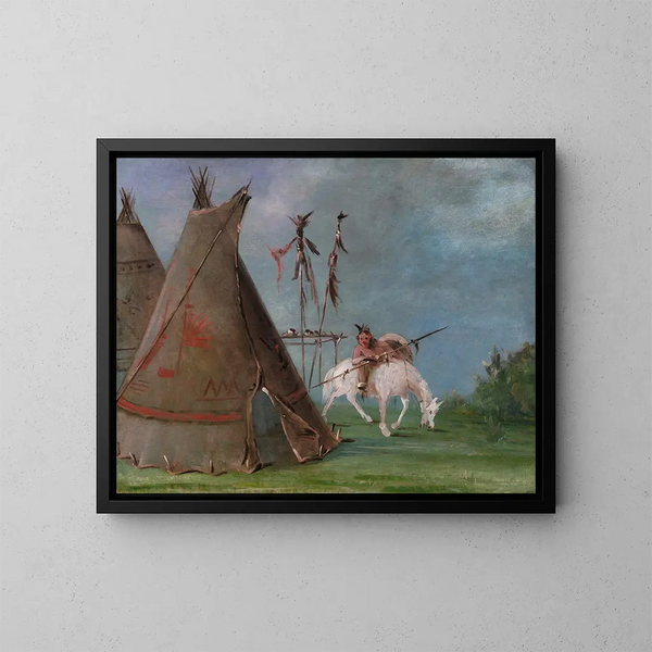 Lodge comanche av buffelskinn - George Catlin — inramlat konstverk på väggen