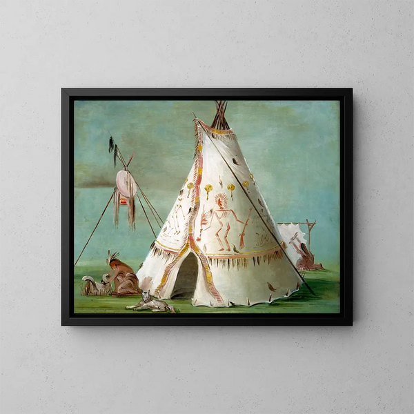 Cabane des vingt-cinq peaux de buffle - George Catlin — inramlat konstverk på väggen
