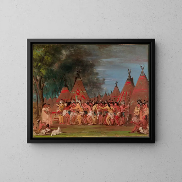 Dansen av chefer vid mynningen av floden Teton - George Catlin — inramlat konstverk på väggen