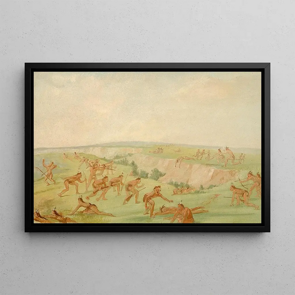 Les Mandans attaquant un groupe d'Arikara - George Catlin — inramlat konstverk på väggen