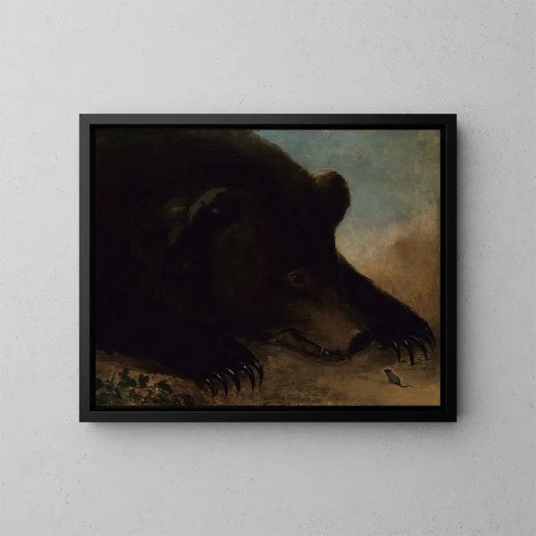 Porträtt av en grizzlybjörn och en mus i full storlek - George Catlin — inramlat konstverk på väggen