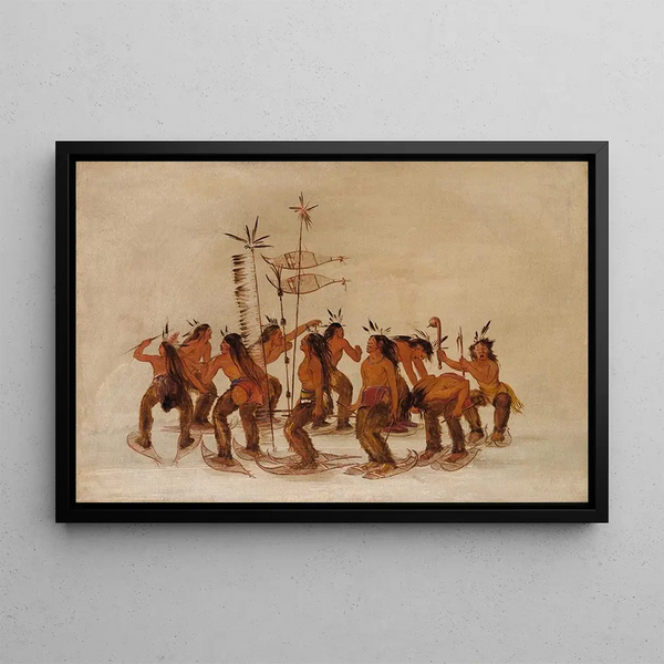 Dans i snöskor vid första snön - George Catlin — inramlat konstverk på väggen