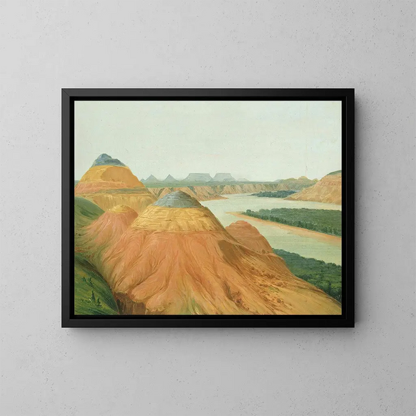 Vue i den stora svängen av Upper Mississippi - George Catlin — inramlat konstverk på väggen