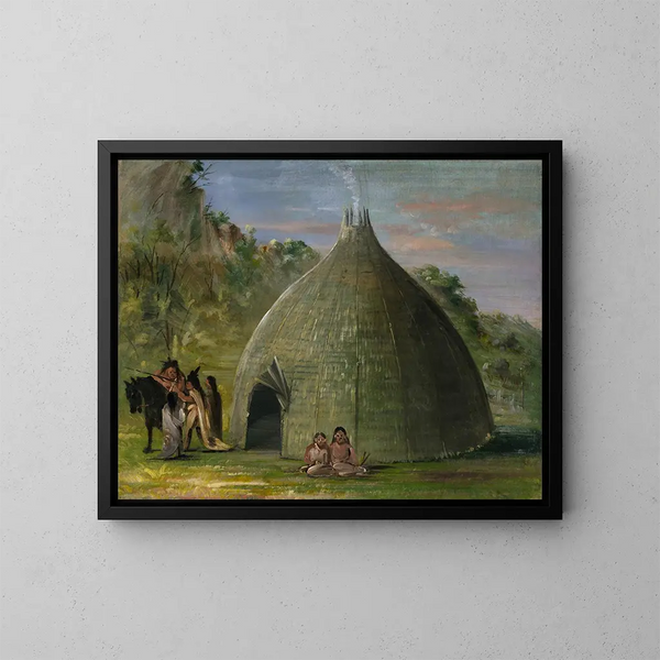 Lodge de Wichita couvert de prairie - George Catlin — inramlat konstverk på väggen