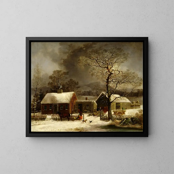 vinterscen i New Haven, Connecticut - George Henry Durrie — inramlat konstverk på väggen