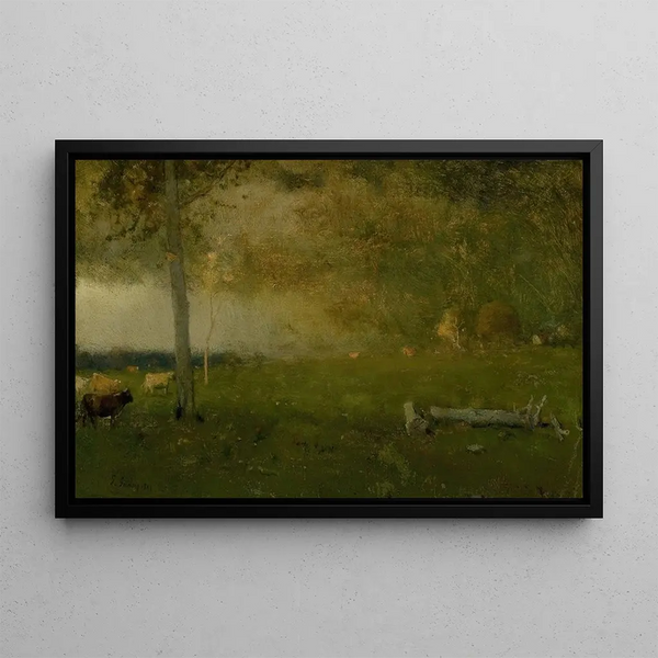 Landskap med boskap i stormen - George Inness — inramlat konstverk på väggen