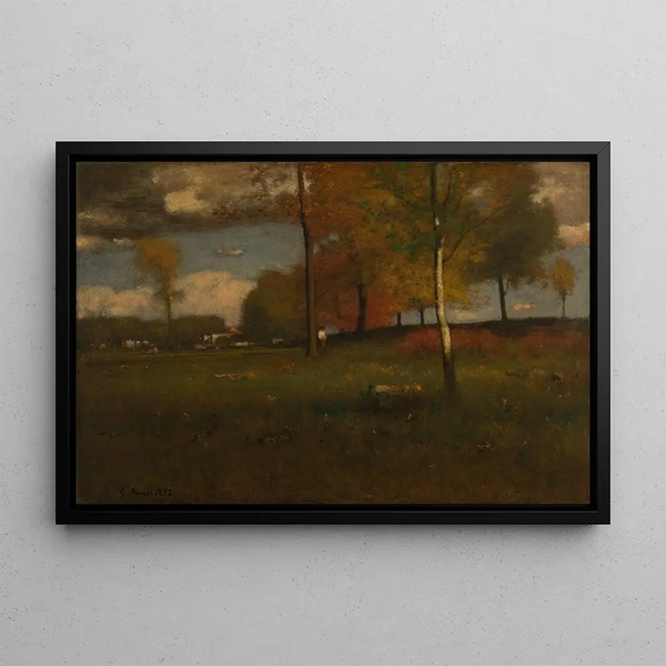 nära byn i oktober - George Inness — inramlat konstverk på väggen
